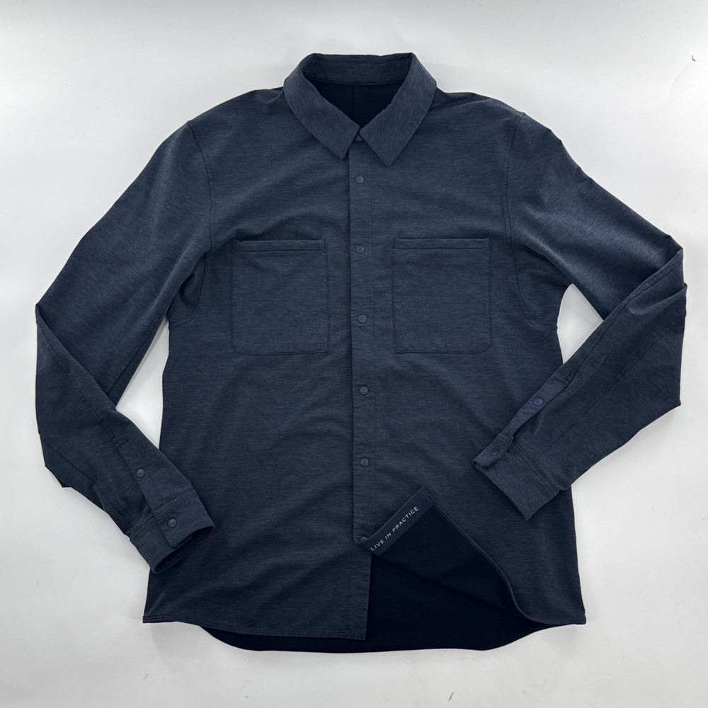 Lululemon Mens Live in Practice Blue Button Down Shirt Breathable Stretch